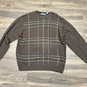 Vintage Oscar de la Renta Men’s XXL Brown Plaid Knit Sweater